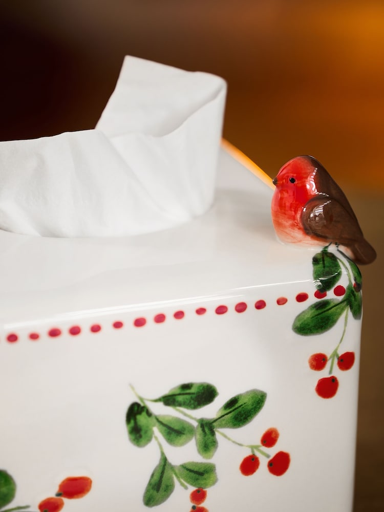 Green/Ecru Robin Ceramic Tissue Box - Image 3 of 3