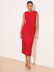 Lipsy Red Viscose Gathered Waist Sleeveless Column Bodycon Midi Dress - Image 1 of 4