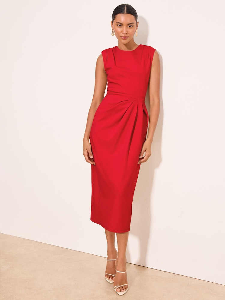 Lipsy Red Viscose Gathered Waist Sleeveless Column Bodycon Midi Dress - Image 1 of 4