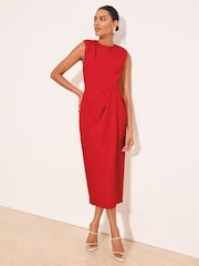 Lipsy Red Viscose Gathered Waist Sleeveless Column Bodycon Midi Dress - Image 3 of 4