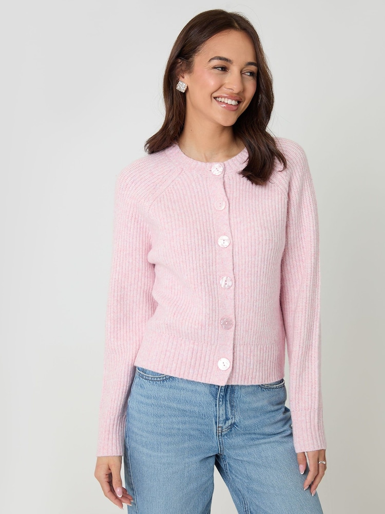 Threadbare Pink Chunky Knit Button Up Cardigan - Image 1 of 4
