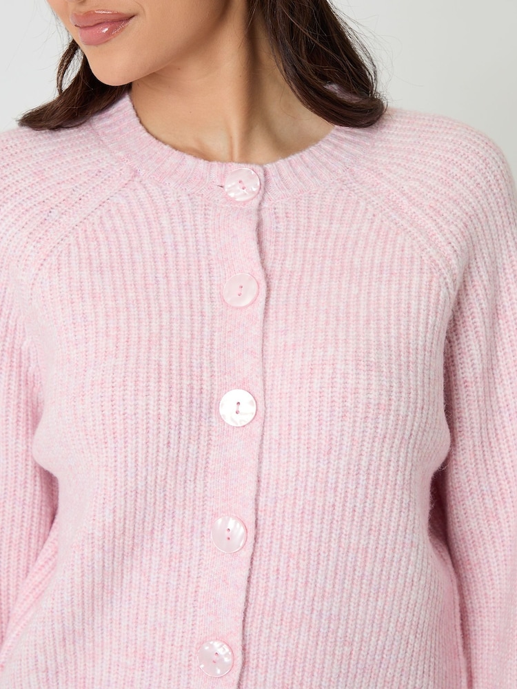 Threadbare Pink Chunky Knit Button Up Cardigan - Image 4 of 4