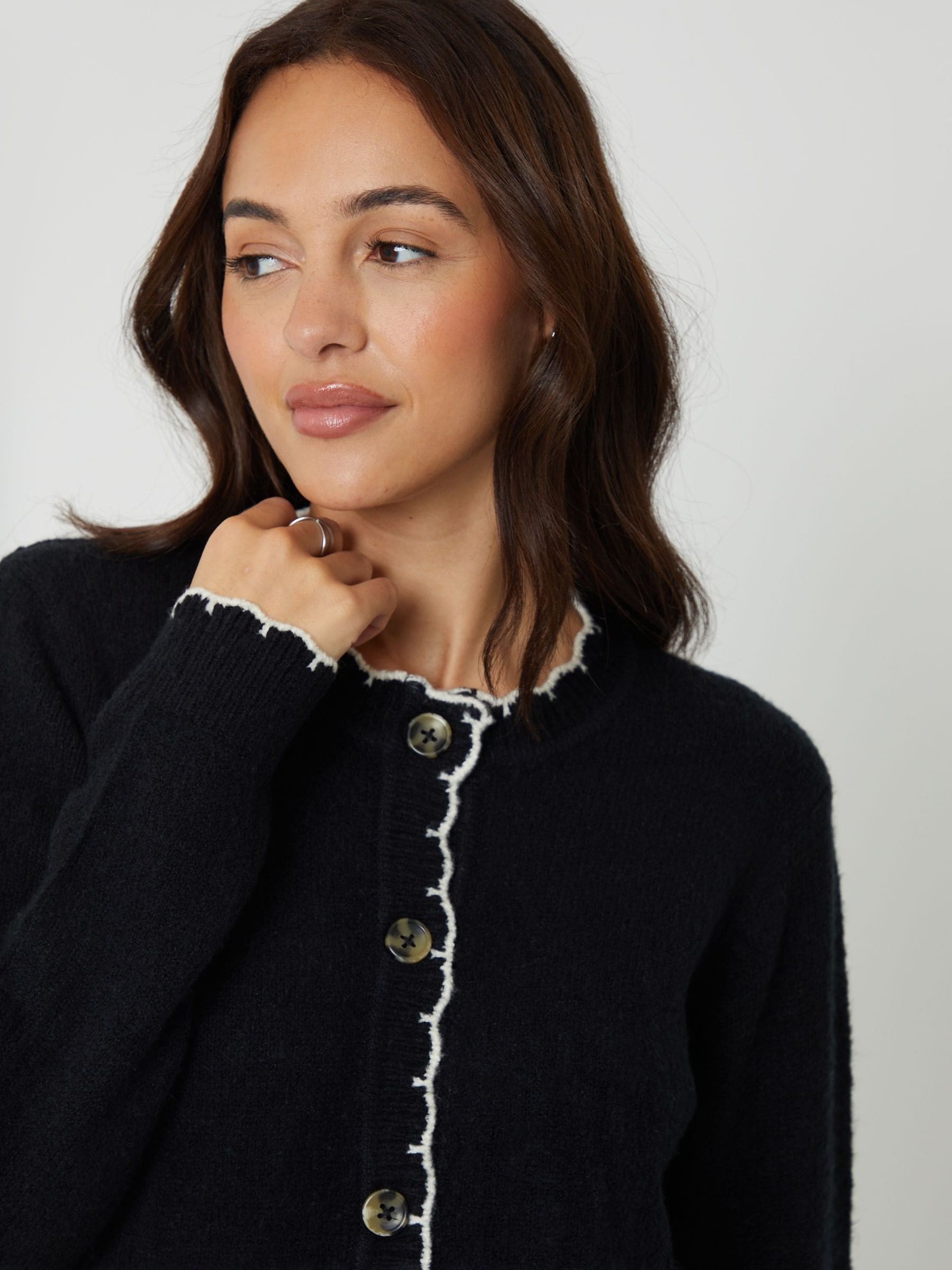 Buy Threadbare Black Crew Neck Scallop Trim Cardigan from Next USA
