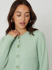 ירוק - Threadbare קרדיגן מכופתר סרוג בסריגה עבה - תמונה 2 מתוך 4