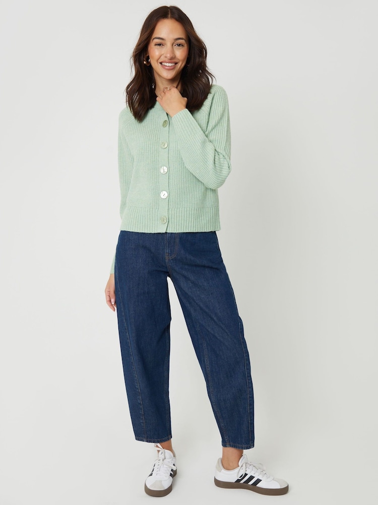 ירוק - Threadbare קרדיגן מכופתר סרוג בסריגה עבה - תמונה 4 מתוך 4