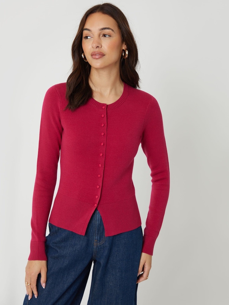 Threadbare Pink Crew Neck Structured Knitted Cardigan - Image 1 of 4