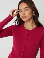 Threadbare Pink Crew Neck Structured Knitted Cardigan - Image 4 of 4