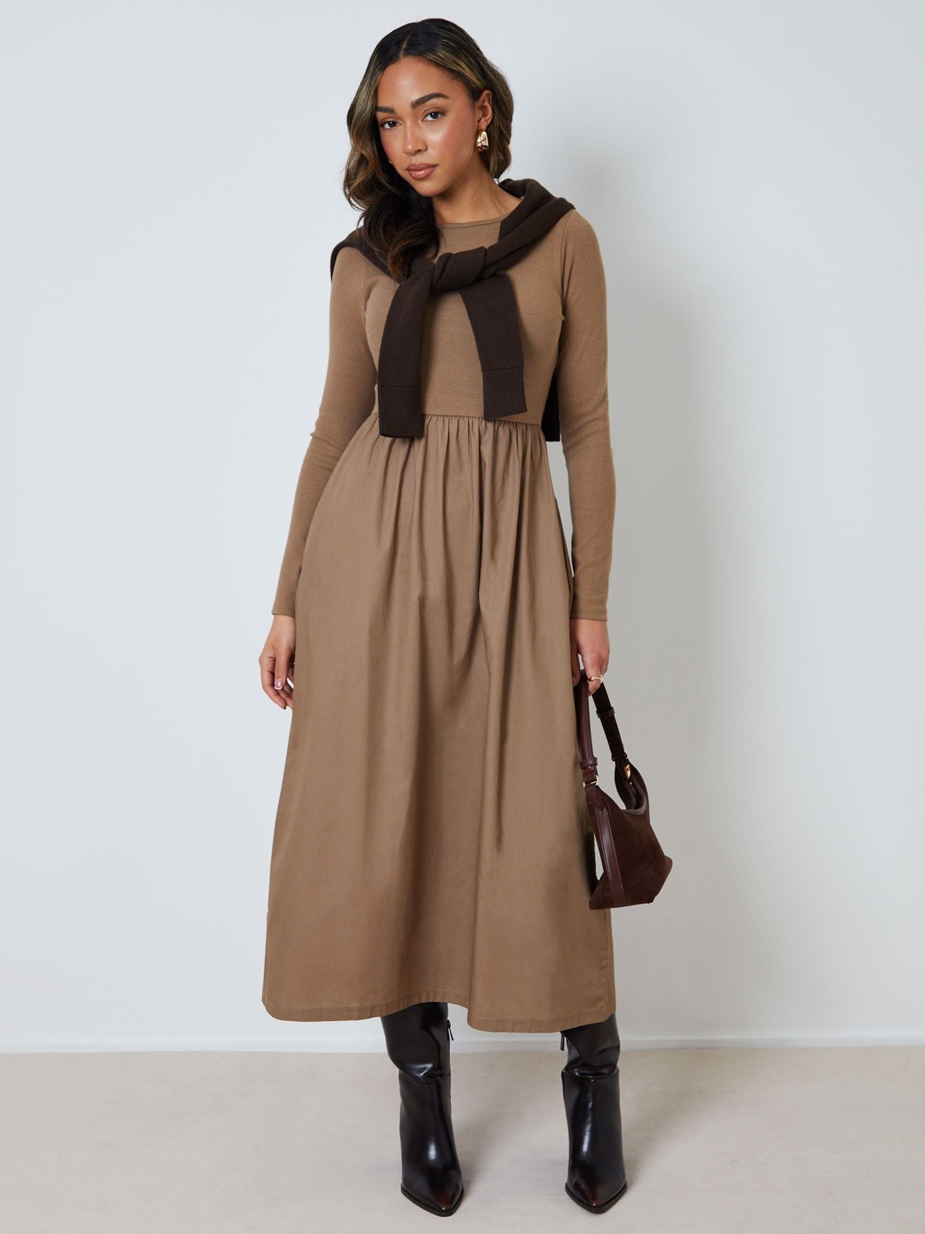 Buy Threadbare Light Brown Rib Jersey 2-In-1 Midi Dress with Buy Threadbare Light Brown Rib Jersey 2-In-1 Midi Dress with