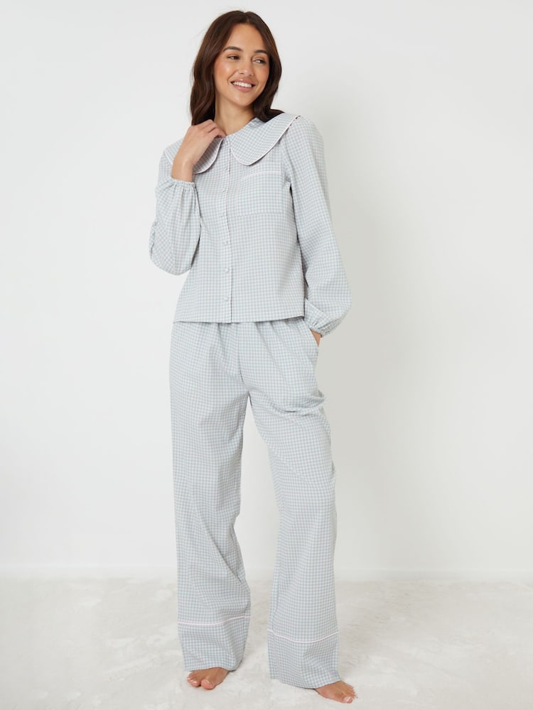 Threadbare Blue Peter Pan Collar Long Pyjama Set - Image 1 of 8