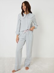 Threadbare Blue Peter Pan Collar Long Pyjama Set - Image 3 of 8
