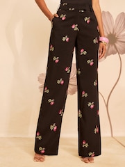 Love & Roses Black Tailored Embroidered Wide Leg Trousers - Image 1 of 4