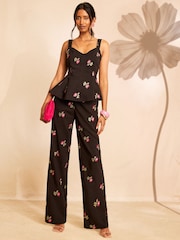 Love & Roses Black Tailored Embroidered Wide Leg Trousers - Image 3 of 4