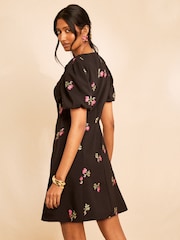 Love & Roses Black Tailored Embroidered Short Sleeve Skater Mini Dress - Image 4 of 5