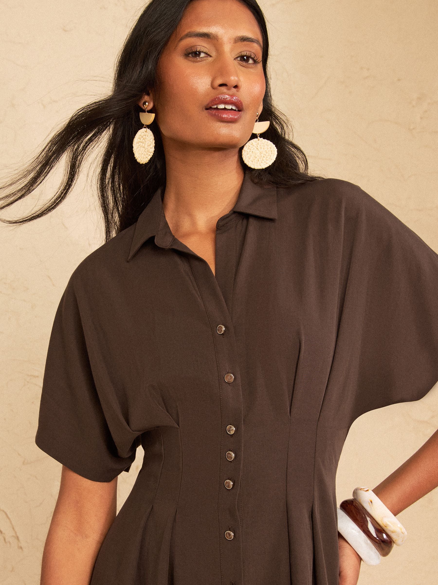 Buy Love & Roses Chocolate Brown Tailored Lyocell Pleated Midi