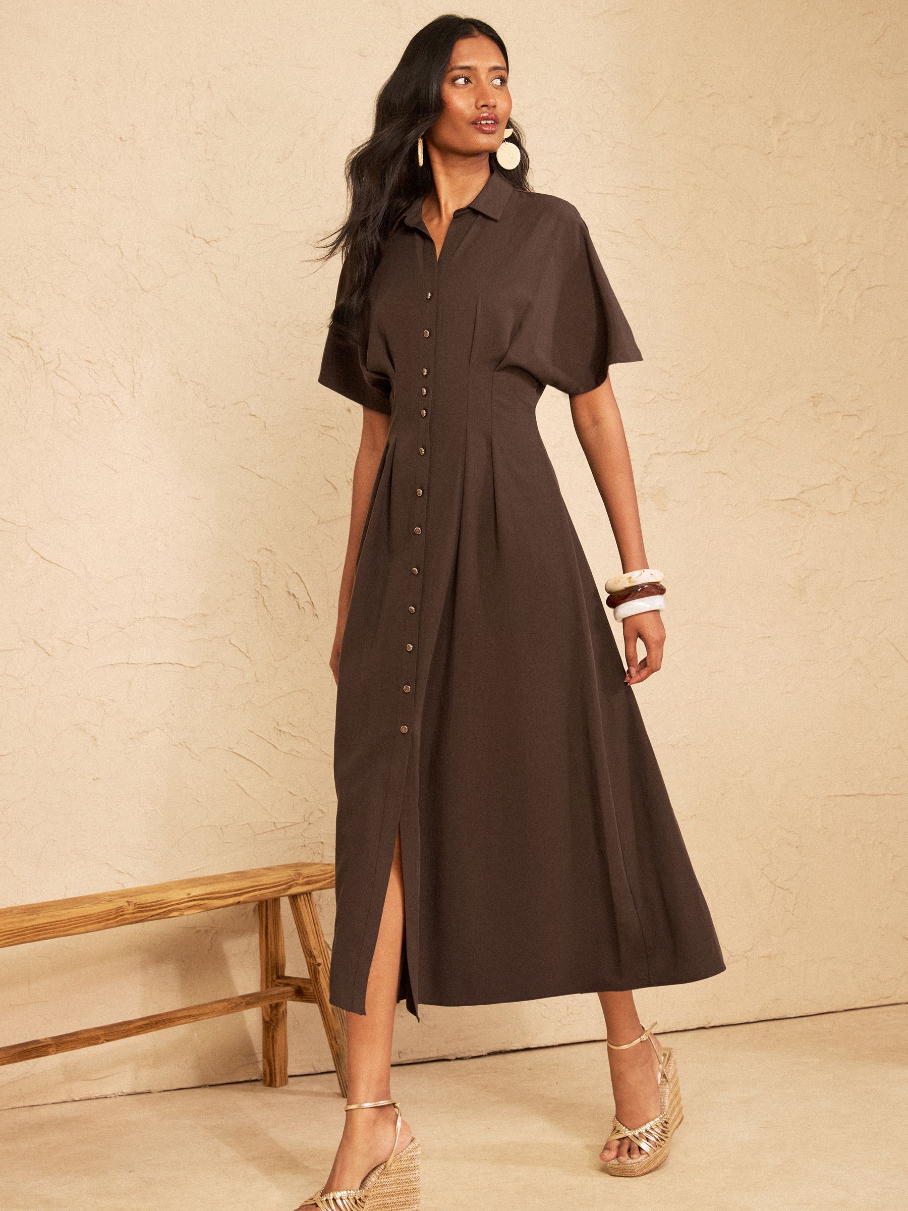 Buy Love & Roses Chocolate Brown Tailored Lyocell Pleated Midi