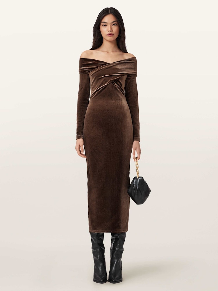 AllSaints Brown Delta Velvet Dress - Image 1 of 5 AllSaints Brown Delta Velvet Dress - Image 1 of 5