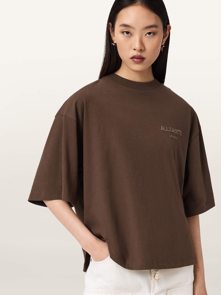 AllSaints Brown Amelie Undrgrnd T-Shirt - Image 1 of 10 AllSaints Brown Amelie Undrgrnd T-Shirt - Image 1 of 10