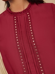Rød - Love & Roses Hjerte Hardware Detail Flute Sleeve Bluse - Billede 2 af 4