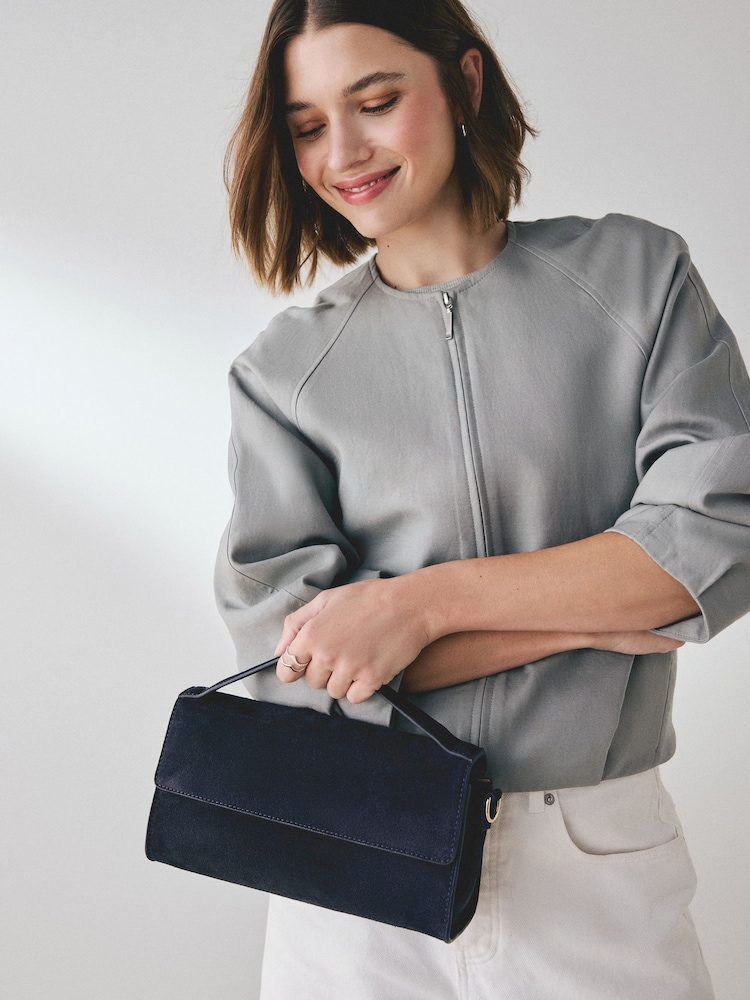 Navy Leather Top Handle Bag - Image 1 of 8