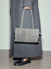 Grey Suede Structured Shoulder Bag - Image 1 of 10