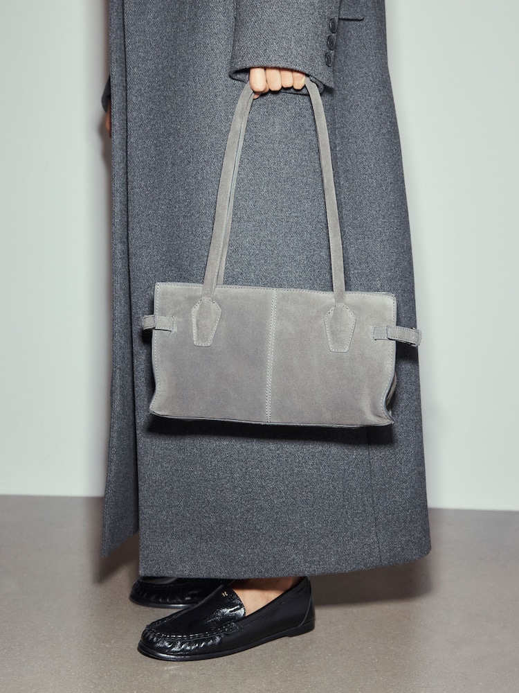 Grey Suede Structured Shoulder Bag - Image 1 of 10 Grey Suede Structured Shoulder Bag - Image 1 of 10