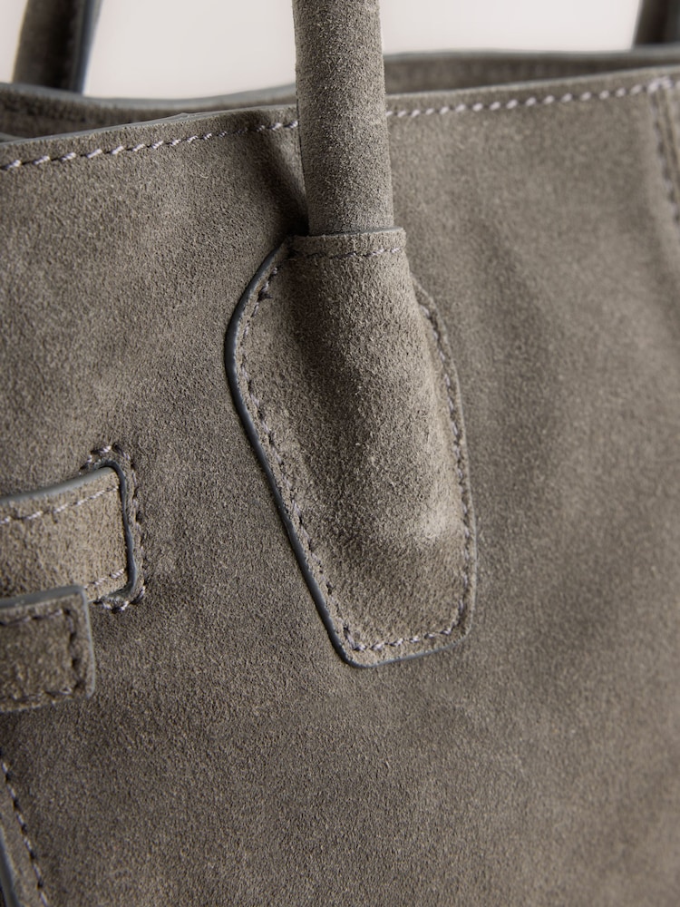 Grey Suede Structured Shoulder Bag - Image 10 of 10 Grey Suede Structured Shoulder Bag - Image 10 of 10