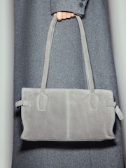 Grey Suede Structured Shoulder Bag - Image 2 of 10