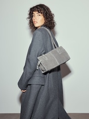 Grey Suede Structured Shoulder Bag - Image 3 of 10