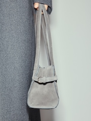Grey Suede Structured Shoulder Bag - Image 4 of 10