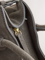 Grey Suede Structured Shoulder Bag - Image 9 of 10