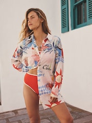 Cream/Red Map Print Beach Cover-Up - Image 3 of 6