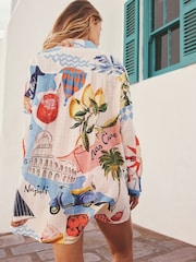 Cream/Red Map Print Beach Cover-Up - Image 4 of 6