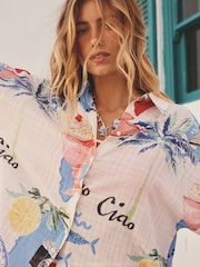 Cream/Red Map Print Beach Cover-Up - Image 5 of 6