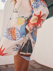 Cream/Red Map Print Beach Cover-Up - Image 6 of 6