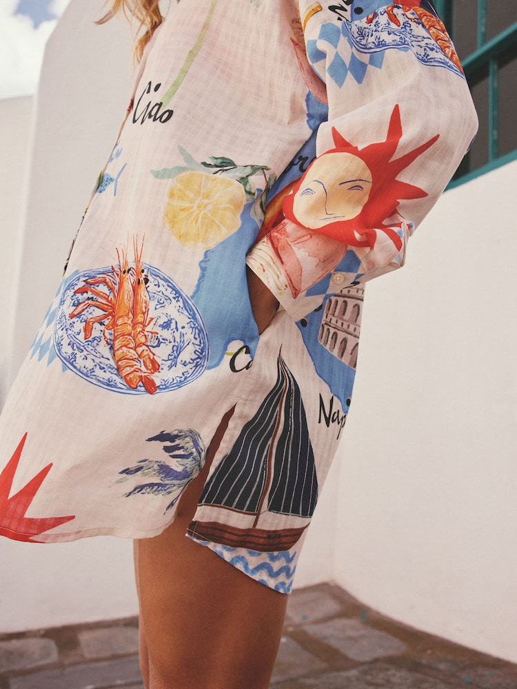 Cream/Red Map Print Beach Cover-Up - Image 6 of 6