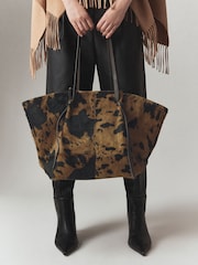 Brown N.Premium Leather Cow Print Large Shoulder Bag - Image 2 of 8