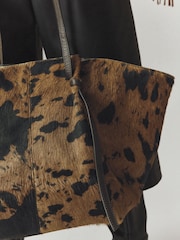 Brown N.Premium Leather Cow Print Large Shoulder Bag - Image 3 of 8