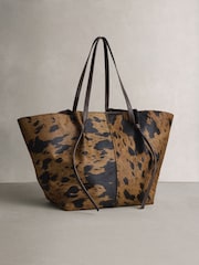 Brown N.Premium Leather Cow Print Large Shoulder Bag - Image 4 of 8