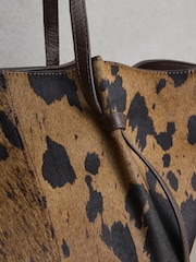 Brown N.Premium Leather Cow Print Large Shoulder Bag - Image 6 of 8