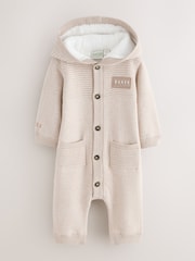 Baker by Ted Baker Stone Knitted Romper With Hoodie - Image 1 of 8