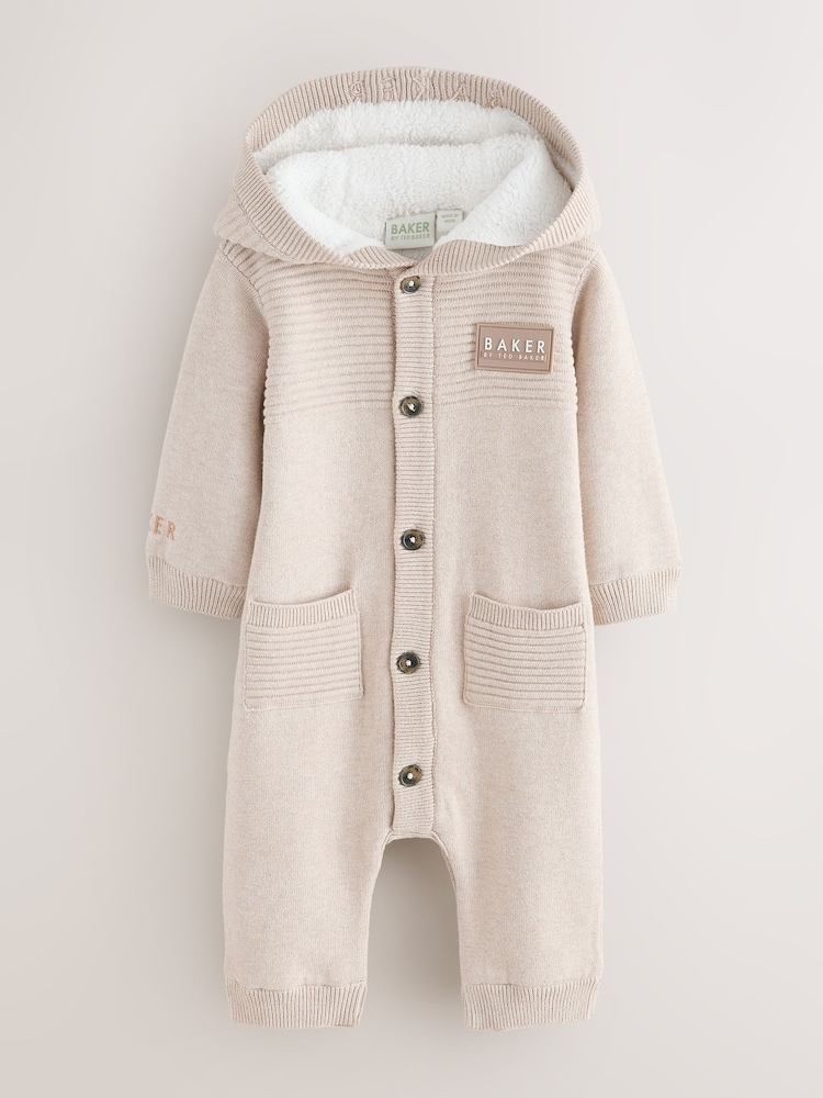 Baker by Ted Baker Stone Knitted Romper With Hoodie - Image 1 of 8 Baker by Ted Baker Stone Knitted Romper With Hoodie - Image 1 of 8