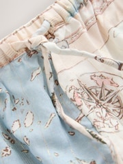 Cream/Blue Map Beach Summer Shorts - Image 2 of 3