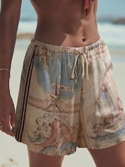 Cream/Blue Map Beach Summer Shorts - Image 4 of 7