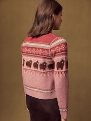 Purple/Pink Fairisle Hamish The Highland Cow Supersoft Crew Neck Long Sleeve Cardigan - Image 3 of 7