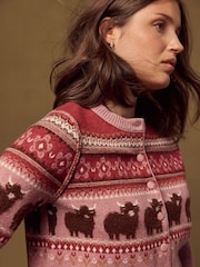 Purple/Pink Fairisle Hamish The Highland Cow Supersoft Crew Neck Long Sleeve Cardigan - Image 4 of 7