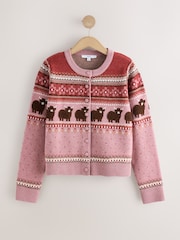 Purple/Pink Fairisle Hamish The Highland Cow Supersoft Crew Neck Long Sleeve Cardigan - Image 5 of 7