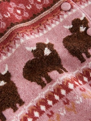 Purple/Pink Fairisle Hamish The Highland Cow Supersoft Crew Neck Long Sleeve Cardigan - Image 6 of 7