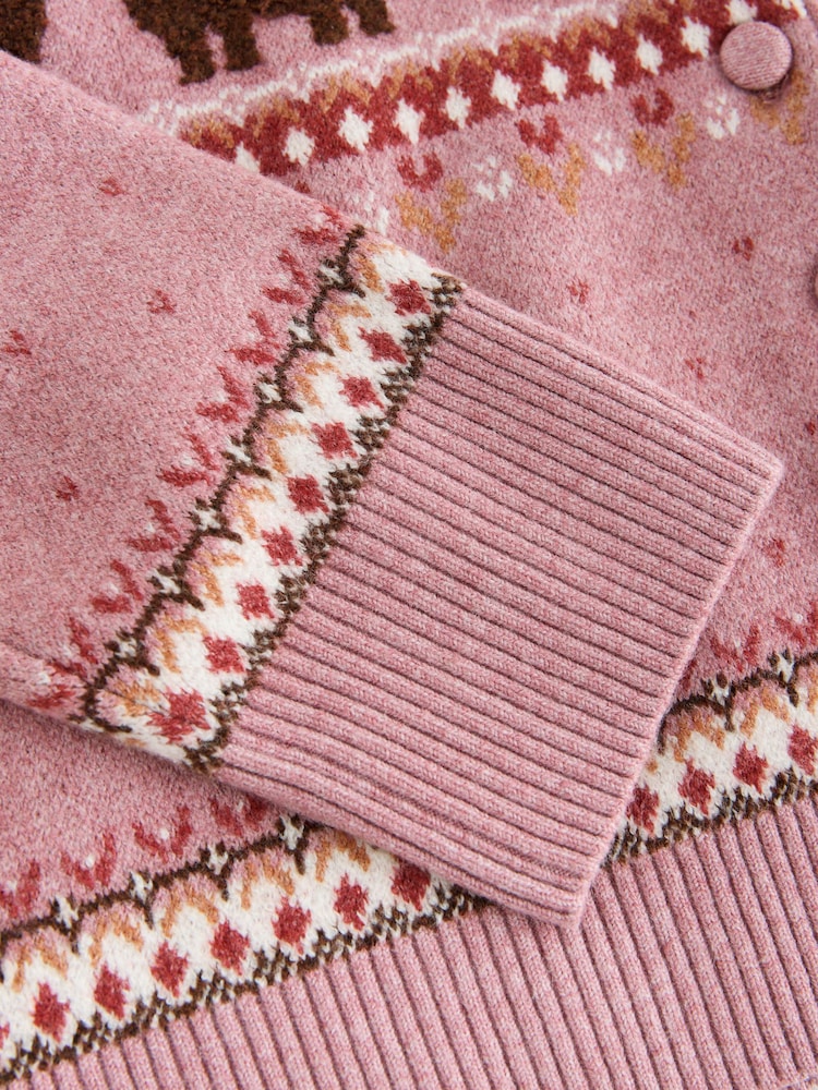 Purple/Pink Fairisle Hamish The Highland Cow Supersoft Crew Neck Long Sleeve Cardigan - Image 7 of 7 Purple/Pink Fairisle Hamish The Highland Cow Supersoft Crew Neck Long Sleeve Cardigan - Image 7 of 7