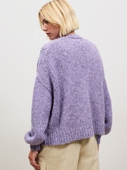 Purple Neppy Soft Touch Chunky Knit Open Cardigan - Image 4 of 8