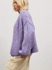 Purple Neppy Soft Touch Chunky Knit Open Cardigan - Image 5 of 8